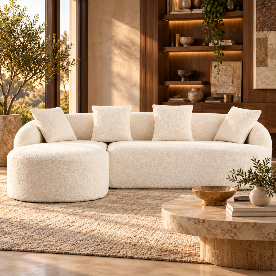 Stretch Out in Style: 3-Seater Chenille Sofa with Chaise & 4 Pillows featured in How to Choose a Sectional Sofa That Actually Fits Your Living Room