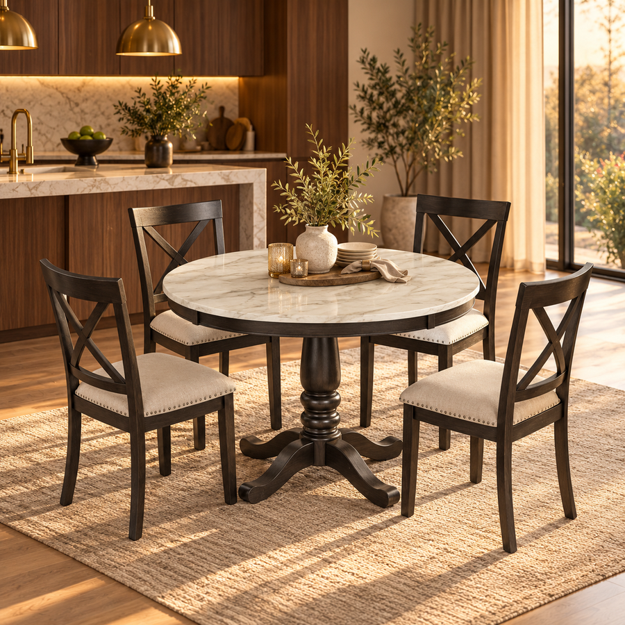 5 Pieces Dining Table and Chairs Set For 4 Persons, Kitchen Room Solid Wood Table With 4 Chairs featured in Dining Table for 4 or 6? How to Choose the Right Size for Your Home