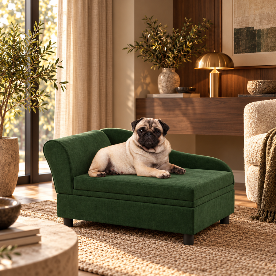 Pet Sofa Bed Couch with Storage, Pet Sofa for Cats and Small Dogs, Green featured in Pet-Friendly Home Décor: How to Make Their Favorite Spot Fit Your Style