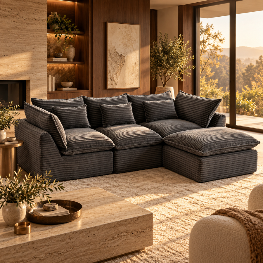 102.3" Width Cloud Couch Oversized Modular Sectional Sofa True Relax Comfy Couches Wide&Deep Seat Sofas for Living Room Furniture Sets, Corduroy Fabric,3Seat with Ottoman featured in Cloud Couch vs. Traditional Sofa: Which Fits Your Lifestyle?