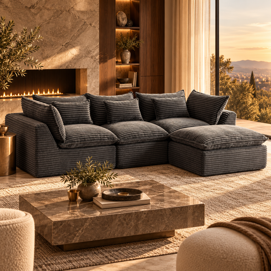 102.3" Width Cloud Couch Oversized Modular Sectional Sofa True Relax Comfy Couches Wide&Deep Seat Sofas for Living Room Furniture Sets, Corduroy Fabric,3Seat with Ottoman featured in Corduroy vs. Chenille Sofas: How to Choose Your Look and Feel