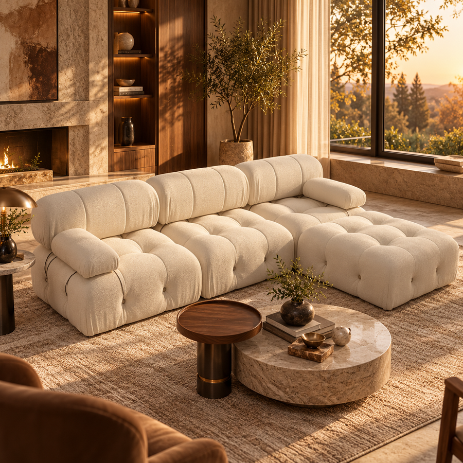 Nordic Modern Fabric Sofa with Decorative Buckle Detail, Contemporary Couch for Living Room featured in How to Plan a Conversation Area Without Pointing Every Seat at the TV
