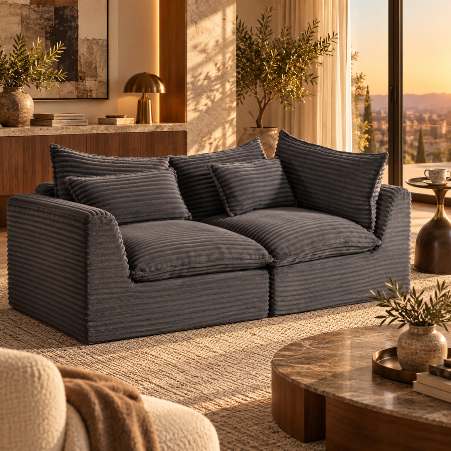 74.8" Width Cloud Couch Oversized Modular Sectional Sofa True Relax Comfy Couches Wide&Deep Seat Sofas for Living Room Furniture Sets, Corduroy Fabric,2Seat featured in How to Furnish Your First Apartment Without Buying Everything at Once