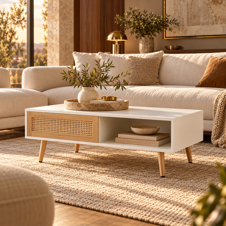 Rattan Coffee Table 41.34 Inch featured in Rattan vs. Mirrored Coffee Tables: Two Very Different Living Room Looks