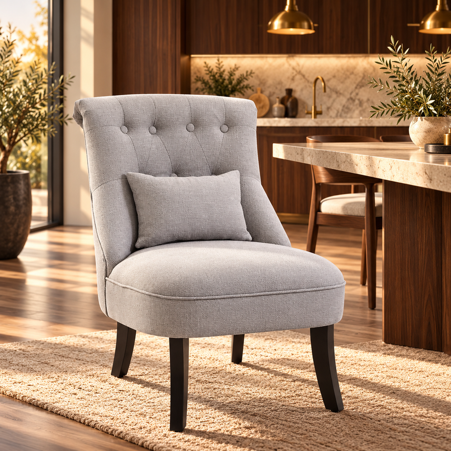 Fabric Single Sofa Dining Chair Tub Chair Upholstered W/ Pillow Solid Wood Leg Home Living Room Furniture Grey featured in How to Choose an Accent Chair for a Bedroom Sitting Area