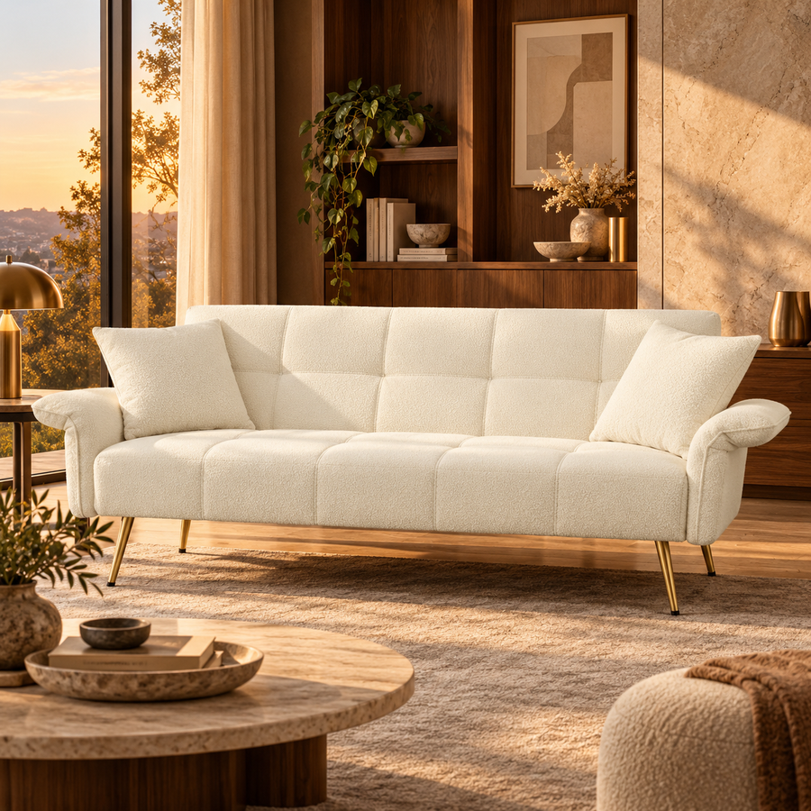 Futon Sofa Bed, Convertible Double Sofa Bed With Folding Armrests For Living Rooms And Small Spaces featured in Small Living Room Ideas: Stylish Furniture That Does More Than One Job