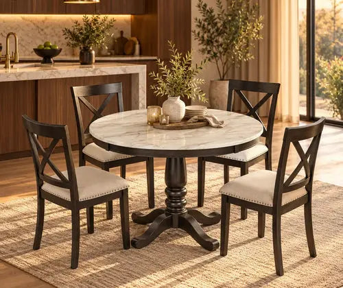 5 Pieces Dining Table and Chairs Set For 4 Persons, Kitchen Room Solid Wood Table With 4 Chairs featured in Dining Table for 4 or 6? How to Choose the Right Size for Your Home