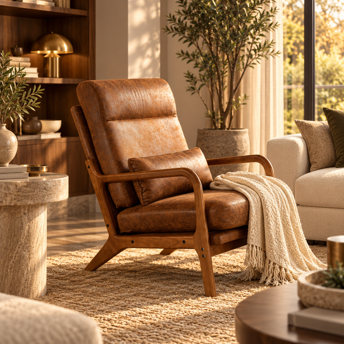 Mid-Century Modern Armchair – Accent Lounge Chair with Solid Wood Frame & High-Density Foam featured in How to Create a Cozy Reading Nook in an Unused Corner