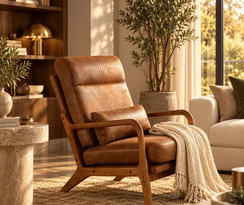 Mid-Century Modern Armchair – Accent Lounge Chair with Solid Wood Frame & High-Density Foam featured in How to Create a Cozy Reading Nook in an Unused Corner
