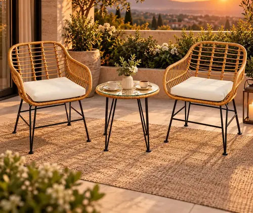 3 Pieces Rattan Furniture Set With Cushioned Chair Table featured in Small Patio Ideas: Turn a Compact Outdoor Space Into a Relaxing Retreat