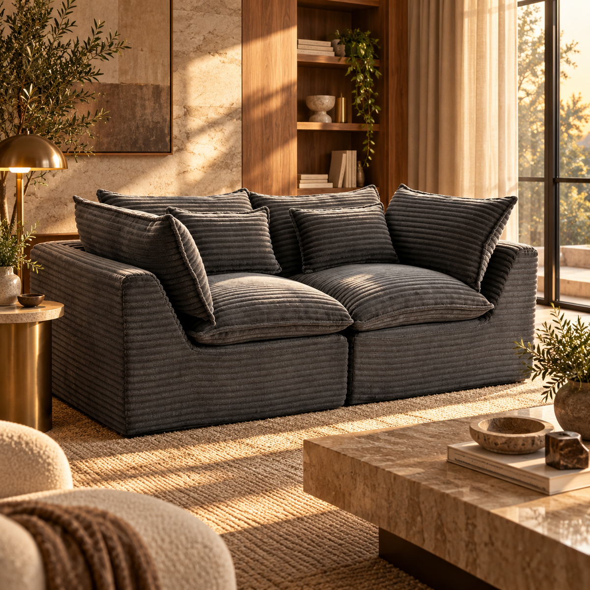 74.8" Width Cloud Couch Oversized Modular Sectional Sofa True Relax Comfy Couches Wide&Deep Seat Sofas for Living Room Furniture Sets, Corduroy Fabric,2Seat featured in How to Arrange Furniture in a Long, Narrow Living Room