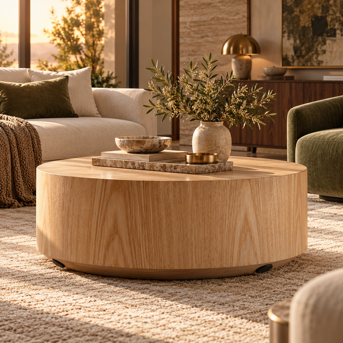 Modern Handmade Drum Coffee Table featured in How to Decorate Around a Green Sofa or Accent Chair