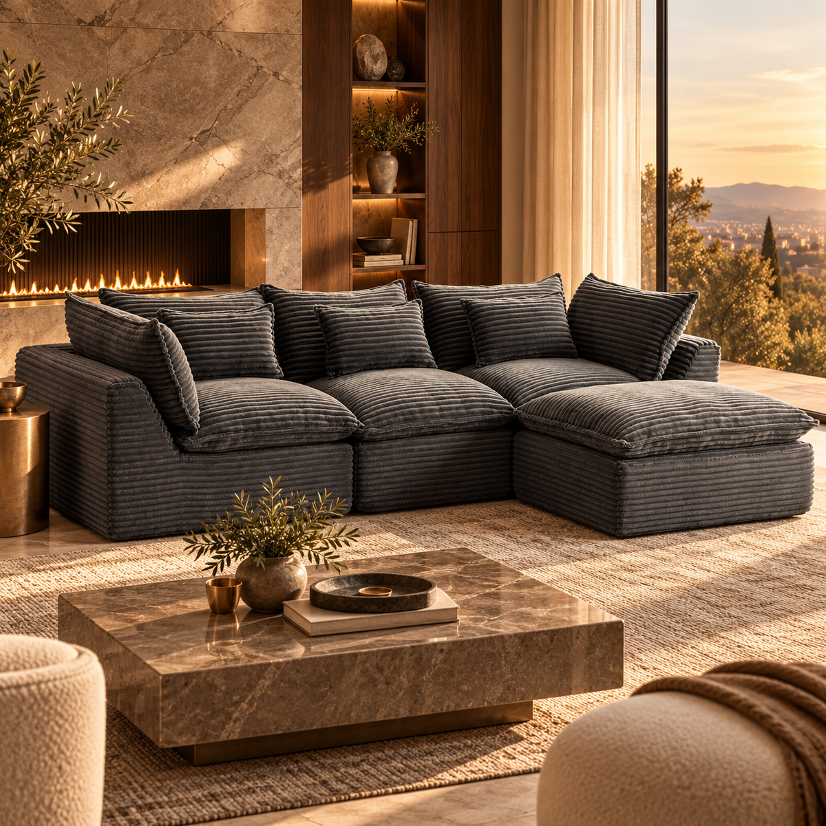 102.3" Width Cloud Couch Oversized Modular Sectional Sofa True Relax Comfy Couches Wide&Deep Seat Sofas for Living Room Furniture Sets, Corduroy Fabric,3Seat with Ottoman featured in Corduroy vs. Chenille Sofas: How to Choose Your Look and Feel
