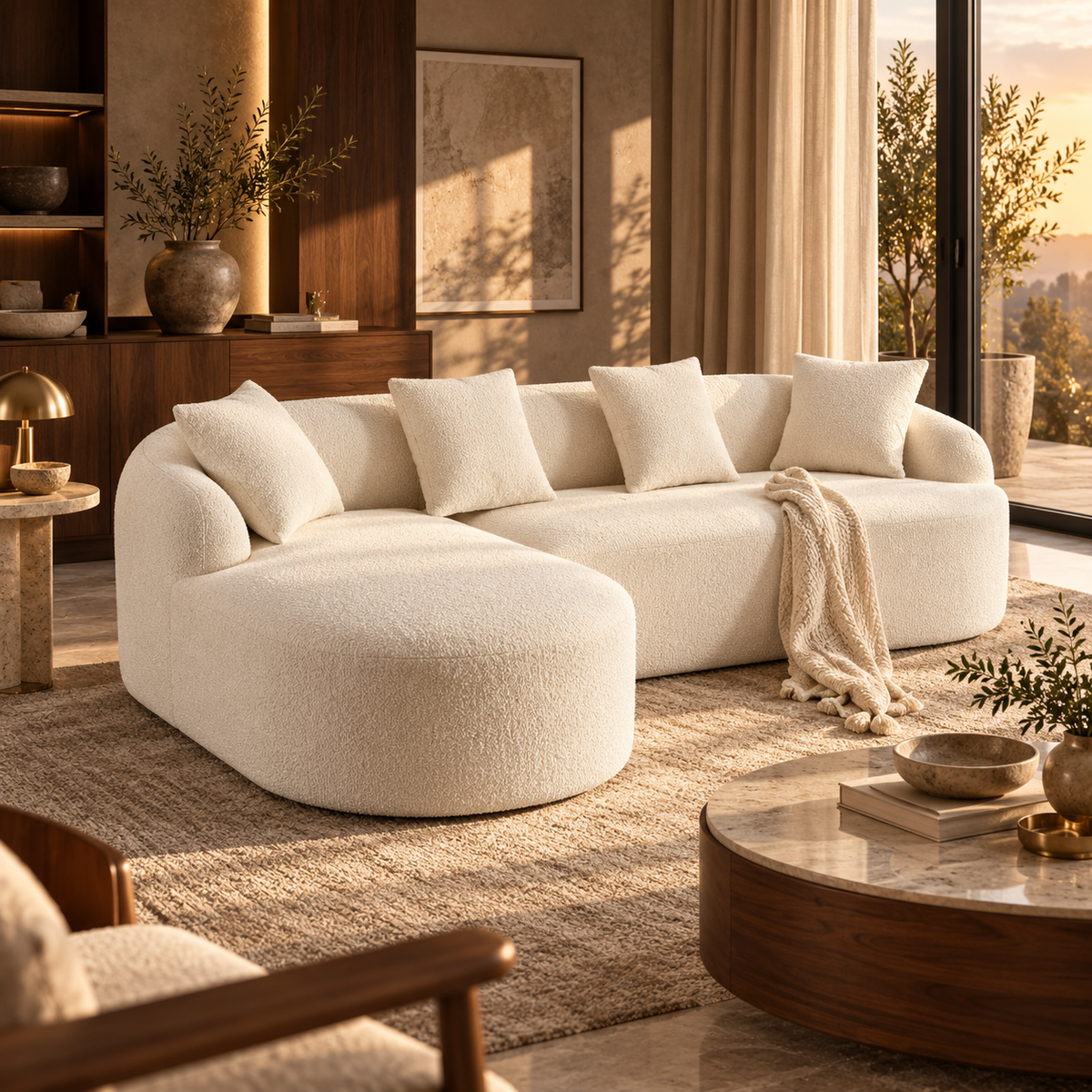 Stretch Out in Style: 3-Seater Chenille Sofa with Chaise & 4 Pillows featured in How Much Space Should You Leave Between a Sofa and Coffee Table?