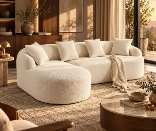Stretch Out in Style: 3-Seater Chenille Sofa with Chaise & 4 Pillows featured in How Much Space Should You Leave Between a Sofa and Coffee Table?