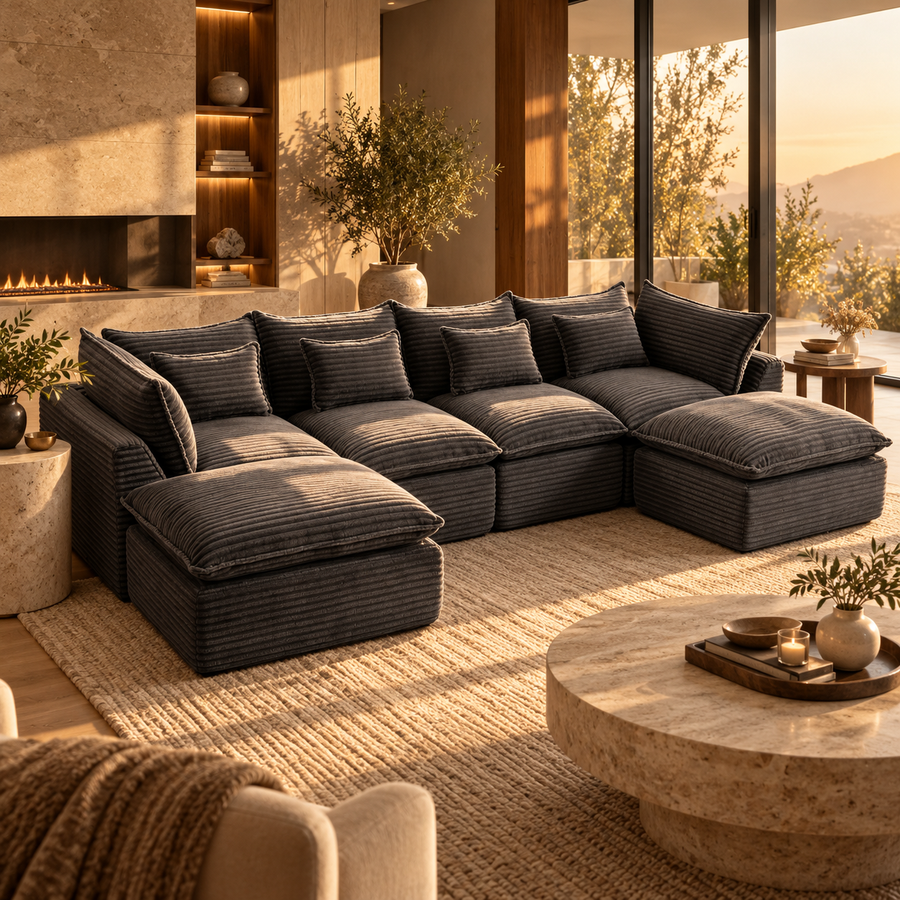 129.8" Width Cloud Couch Oversized Modular Sectional Sofa True Relax Comfy Couches Wide&Deep Seat Sofas for Living Room Furniture Sets, Corduroy Fabric,4Seat with 2Ottoman featured in A Sofa Delivery Checklist: Measure More Than Your Living Room