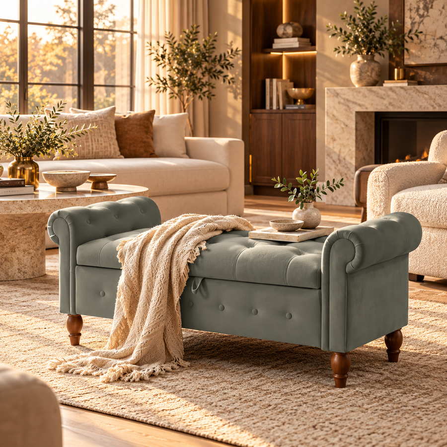Velvet Rectangular Sofa Stool - Multifunctional Storage featured in Living Room Decorating Mistakes That Make a Space Feel Crowded