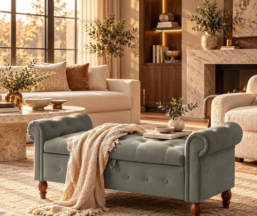 Velvet Rectangular Sofa Stool - Multifunctional Storage featured in Living Room Decorating Mistakes That Make a Space Feel Crowded