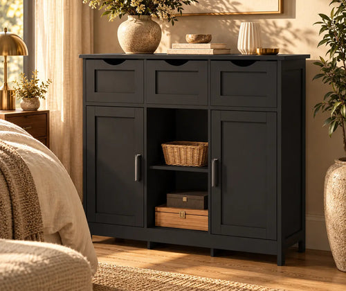 Storage Cabinet, Wooden Floor Cabinet, Storage Cabinet With Drawers And Shelves, Living Room, Bedroom, Bathroom Furniture, Home Decoration Cabinet featured in How to Furnish a Studio Apartment with Separate Living and Sleeping Zones