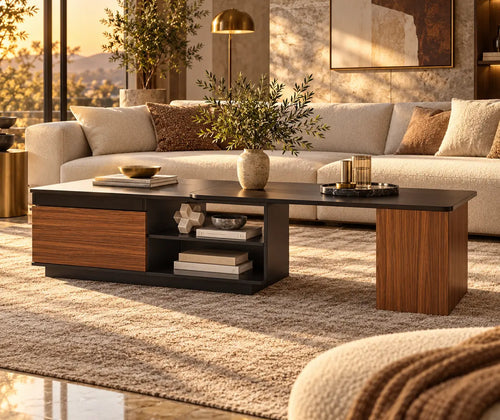 Extendable Coffee Table, Length Adjustable Wood Coffee Table With 2 Storage Drawers For Living Room, Large Long Rectangular Center Table featured in When an Extendable Coffee Table Makes Sense for Your Living Room