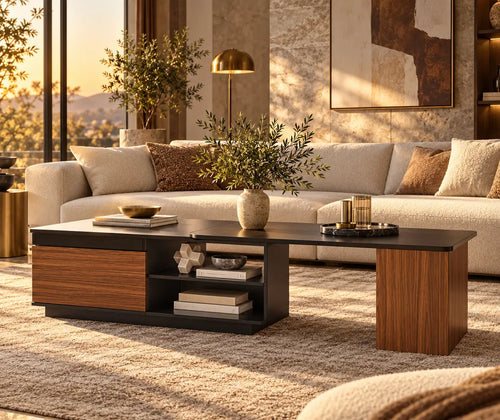 Extendable Coffee Table, Length Adjustable Wood Coffee Table With 2 Storage Drawers For Living Room, Large Long Rectangular Center Table featured in When an Extendable Coffee Table Makes Sense for Your Living Room