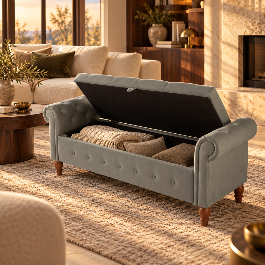 Velvet Rectangular Sofa Stool - Multifunctional Storage featured in How to Use an Ottoman as Seating, a Footrest, and Hidden Storage