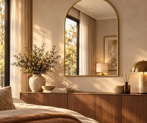 Bathroom Wall Mirror, Metal Frame Vanity Mirror For Bedroom, Entryway, Living Room featured in How to Decorate a Blank Wall Above a Storage Cabinet