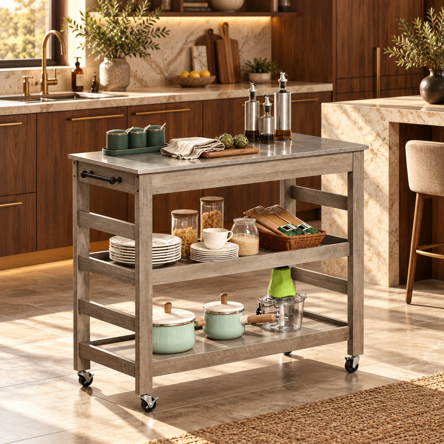 Kitchen Cart, Rolling Kitchen Island Utility Trolley with Stainless Steel Top featured in Kitchen Island Cart vs. Permanent Island: What to Consider Before Buying