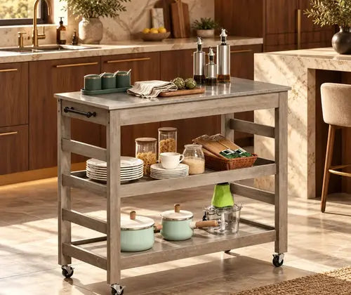 Kitchen Cart, Rolling Kitchen Island Utility Trolley with Stainless Steel Top featured in Kitchen Island Cart vs. Permanent Island: What to Consider Before Buying