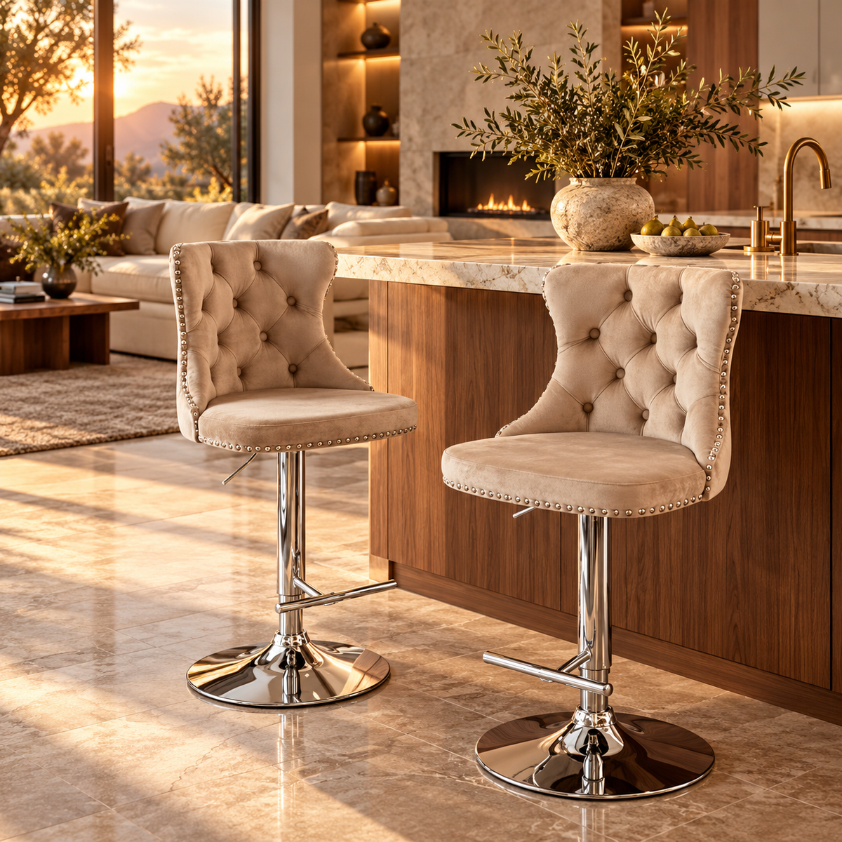 2-piece Set Of Rotating Velvet Bar Stools featured in How to Choose Bar Stools That Fit Your Counter
