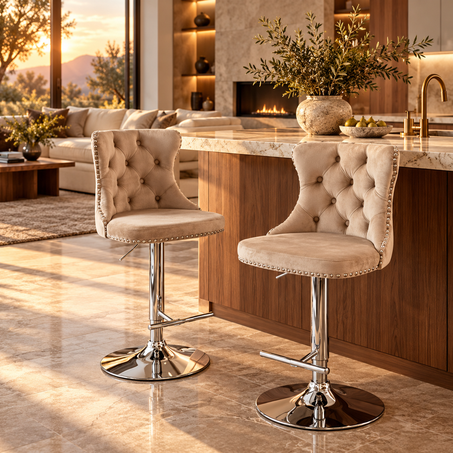 2-piece Set Of Rotating Velvet Bar Stools featured in How to Choose Bar Stools That Fit Your Counter