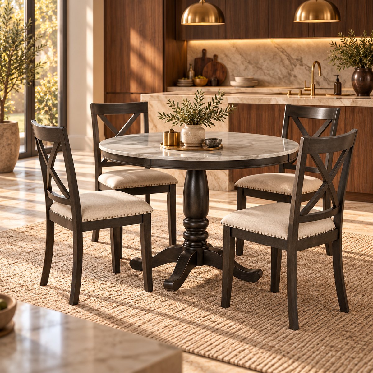 5 Pieces Dining Table and Chairs Set For 4 Persons, Kitchen Room Solid Wood Table With 4 Chairs featured in How to Host Dinner in a Small Apartment Without Rearranging Everything