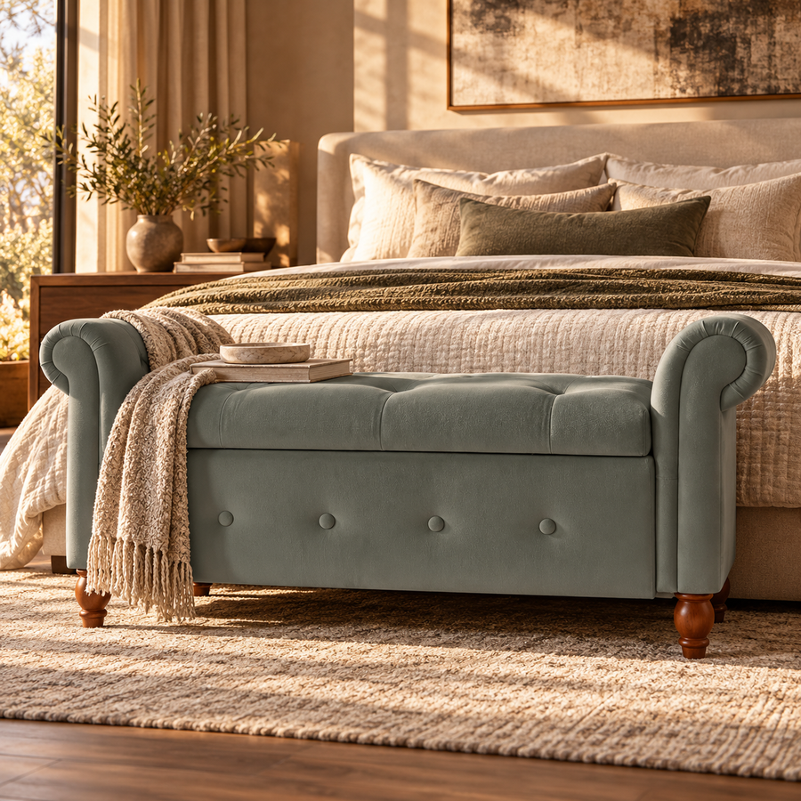 Velvet Rectangular Sofa Stool - Multifunctional Storage featured in How to Style a Bedroom Bench or Ottoman at the Foot of the Bed