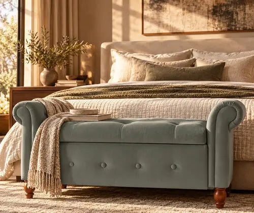 Velvet Rectangular Sofa Stool - Multifunctional Storage featured in How to Style a Bedroom Bench or Ottoman at the Foot of the Bed