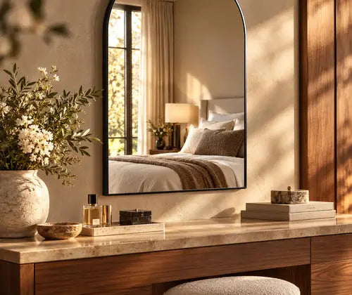 Bathroom Wall Mirror, Metal Frame Vanity Mirror For Bedroom, Entryway, Living Room featured in How to Choose a Mirror for Your Bedroom Without Overcrowding the Wall