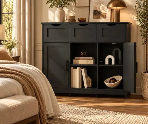 Storage Cabinet, Wooden Floor Cabinet, Storage Cabinet With Drawers And Shelves, Living Room, Bedroom, Bathroom Furniture, Home Decoration Cabinet featured in How to Keep Shared Bedroom Storage Organized