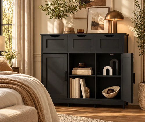 Storage Cabinet, Wooden Floor Cabinet, Storage Cabinet With Drawers And Shelves, Living Room, Bedroom, Bathroom Furniture, Home Decoration Cabinet featured in How to Keep Shared Bedroom Storage Organized