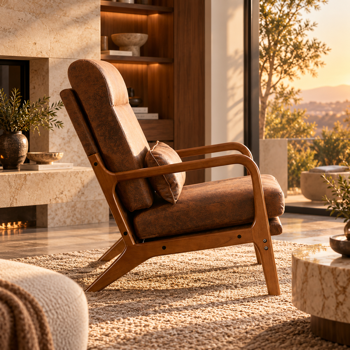 Mid-Century Modern Armchair – Accent Lounge Chair with Solid Wood Frame & High-Density Foam featured in How to Bring Mid-Century Style into a Modern Home