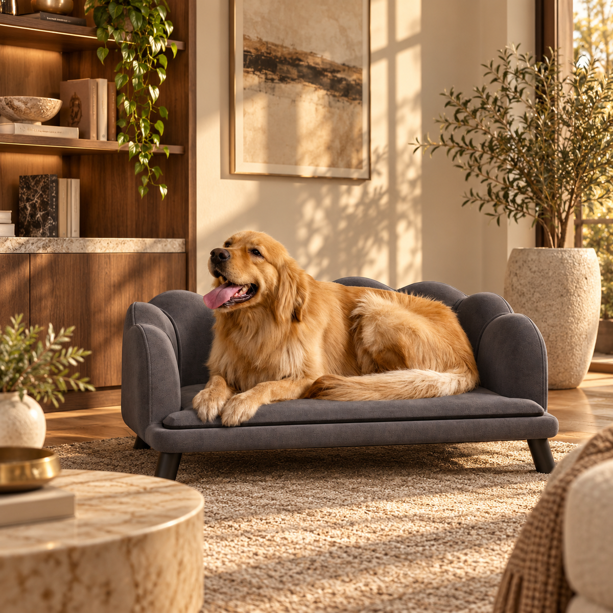 Pearl Design Pet Sofa for Medium and Large Sized Dogs, Pet Bed with Cushion and Solid Wood Legs, Charcoal Gray featured in How to Choose a Dog Sofa That Fits Your Pet and Your Room