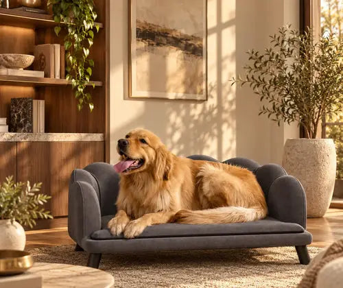 Pearl Design Pet Sofa for Medium and Large Sized Dogs, Pet Bed with Cushion and Solid Wood Legs, Charcoal Gray featured in How to Choose a Dog Sofa That Fits Your Pet and Your Room