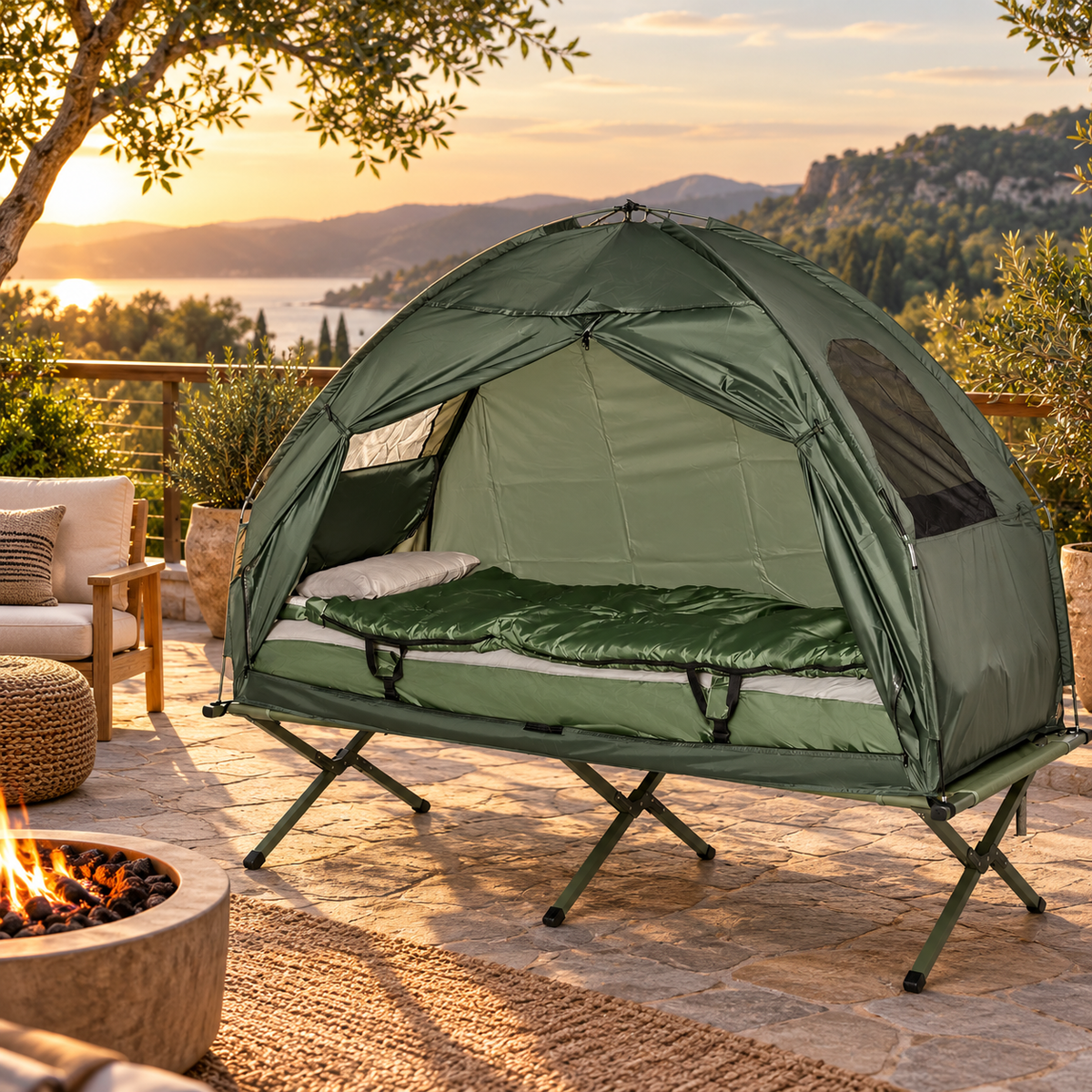 All-in-One Folding Camping Cots for Adults, Elevated Tent with Sleeping Bag, Thick Air Mattress Pad, Portable Single Sleeping Cot Camping Bed featured in How to Plan a Comfortable Camping Sleep Setup Beyond a Sleeping Bag