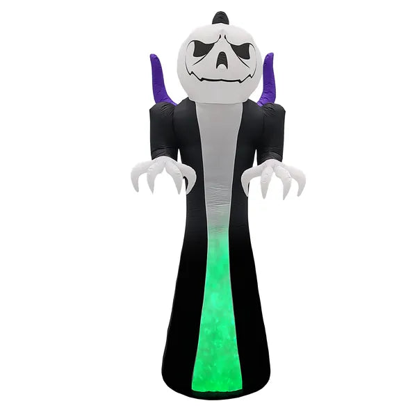 12FT Giant Halloween Inflatable Blow Up Decorations, Grim Reaper With Jack-o'-Lantern Pumpkin Head And 3-Color LED Flame For Holiday Party Garden Lawn Yard Patio Dcor