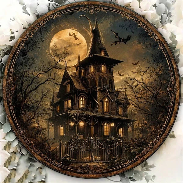 8x8in Vintage Halloween Sign, "" Sign, 2D Flat Round Plaque, Flat Round Plaque, Haunted House Horror Castle Decor