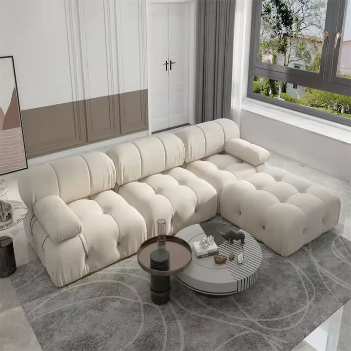 Nordic Modern Fabric Sofa with Decorative Buckle Detail, Contemporary Couch for Living Room