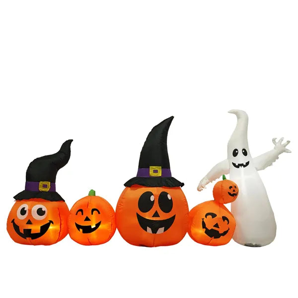 8FT Long Halloween Inflatables Pumpkins Ghost Outdoor Decorations, Blow Up Yard Decoration With Built-in LEDs Lighted For Lawn Garden Outside Indoor Decor