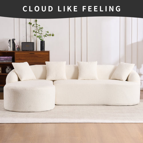 Stretch Out in Style: 3-Seater Chenille Sofa with Chaise & 4 Pillows