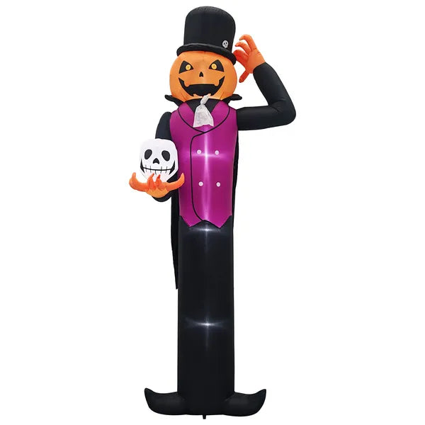 12FT Giant Halloween Inflatable Blow Up Decorations, Pumpkin Man Holding Skull with Built-in LEDs For Holiday Party Garden Lawn Yard Patio Decor