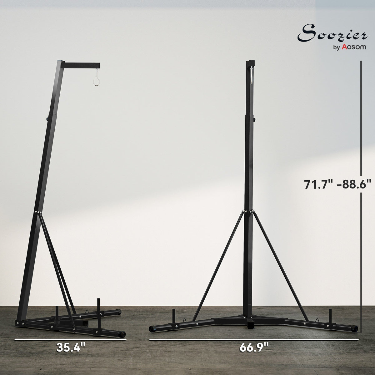 Foldable height adjustable freestanding punching bag stand without bag