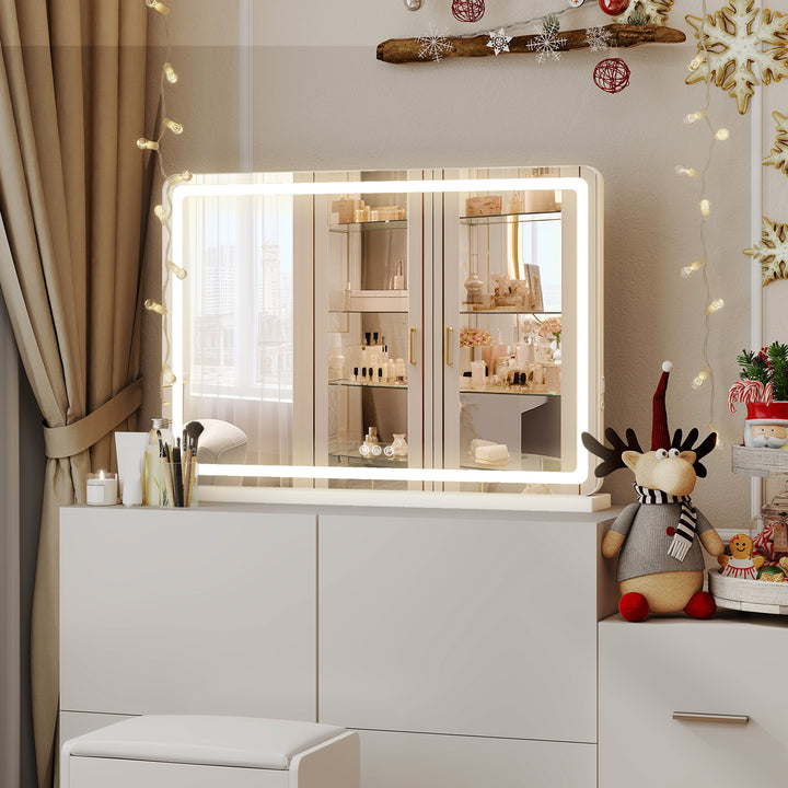 Vanity Mirror With Lights, LED Makeup Mirror With Dimmable 3 Color Modes, Touch Screen Control Vanity Based Mirror Desk Mirror Square White