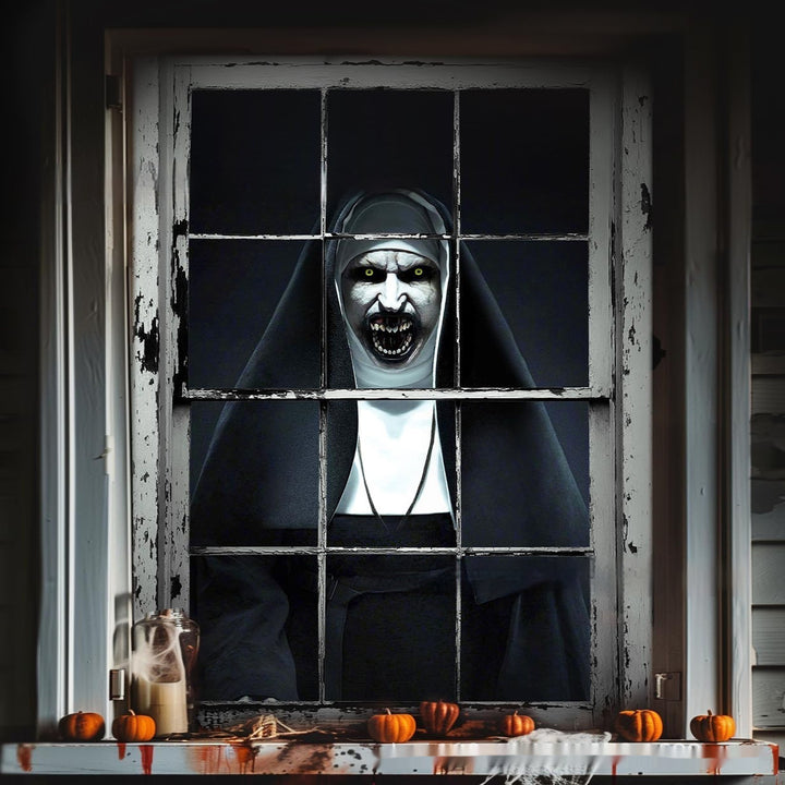 3D Holiday Halloween Horror Witch Window Cover Family Party Decoration Witch Zombie Ghosts Super Terrifying Photo Studio Backdrop Door Window Hanging Banner